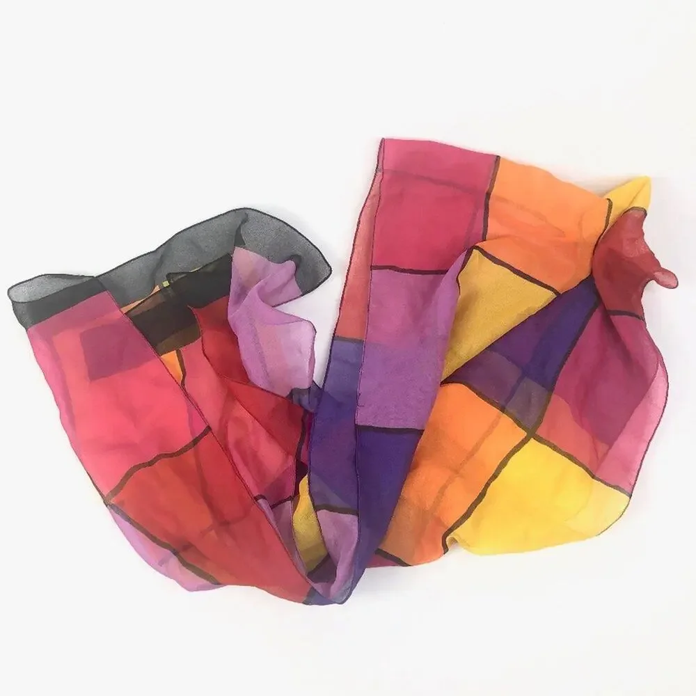 Vintage Sheer Color Block Sheer Accent Scarf